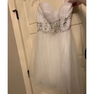 White custom cut Alyce homecoming dress